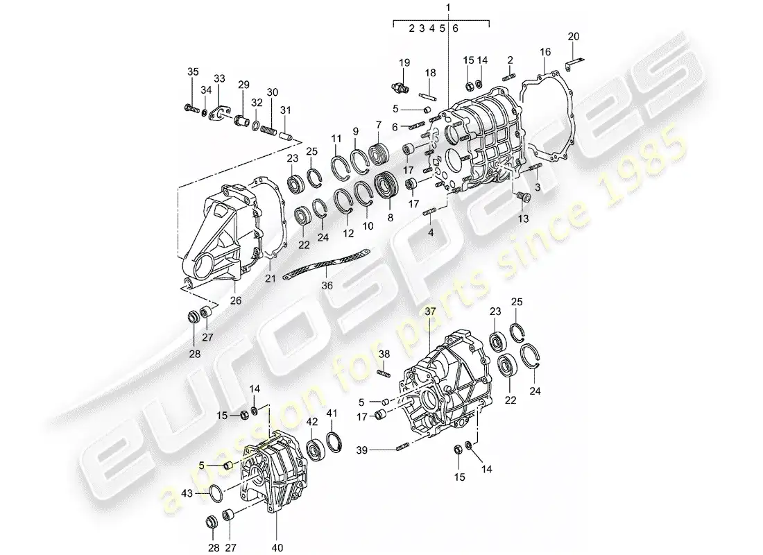 porsche 1995 (993) gear housing - transmission cover parts diagram