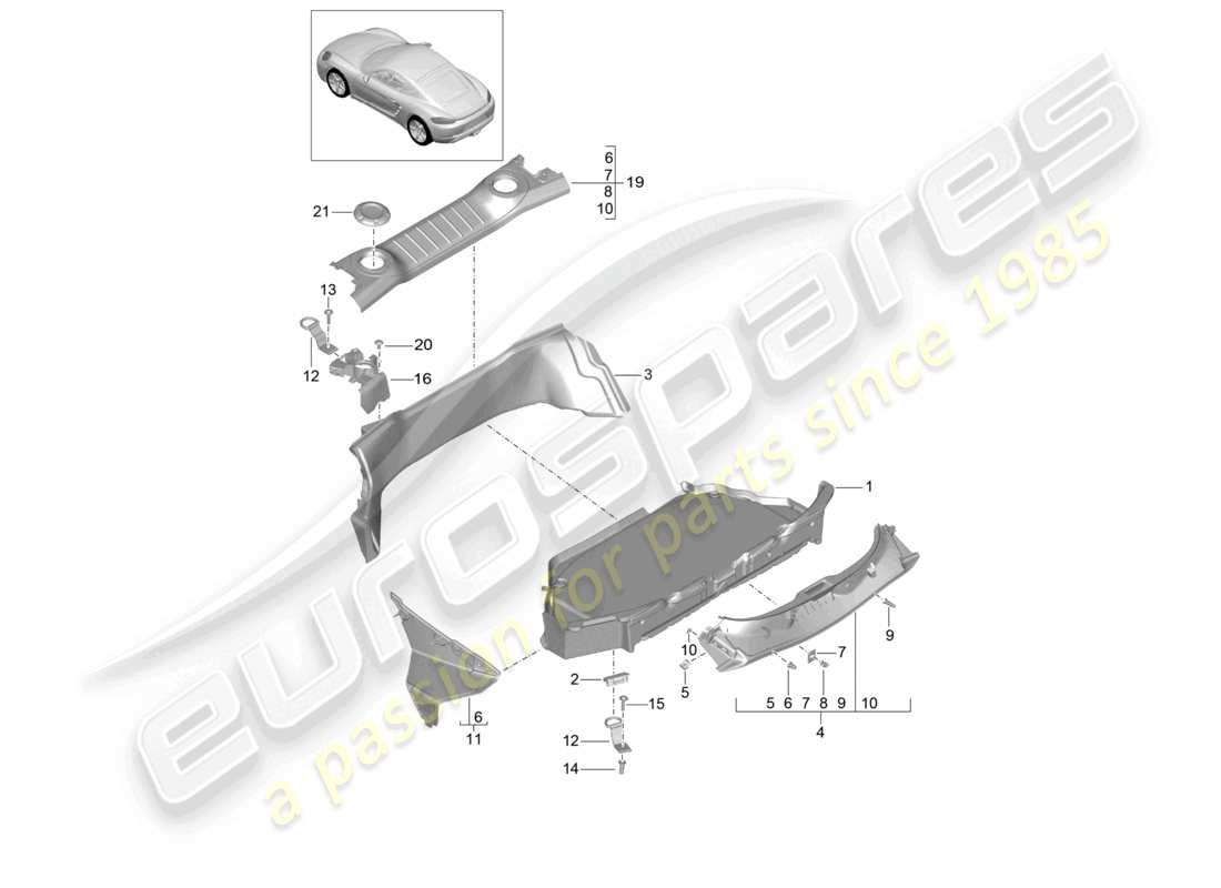 porsche 2026 (718 cayman) luggage compartment trim rear part diagram