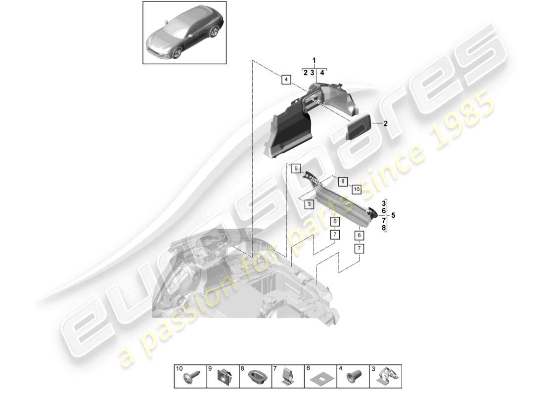 porsche 2021 (panamera 971-1) luggage compartment trim side parts diagram