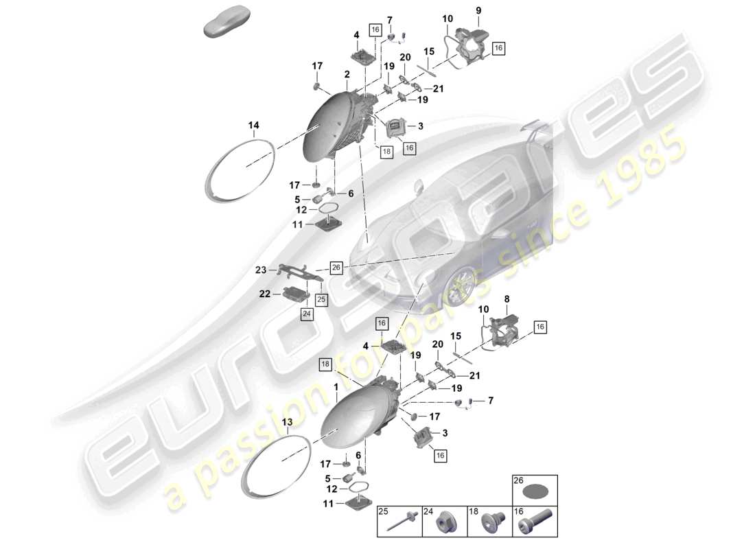 porsche 2026 (992-2 gt3) led headlight with matrix beam part diagram