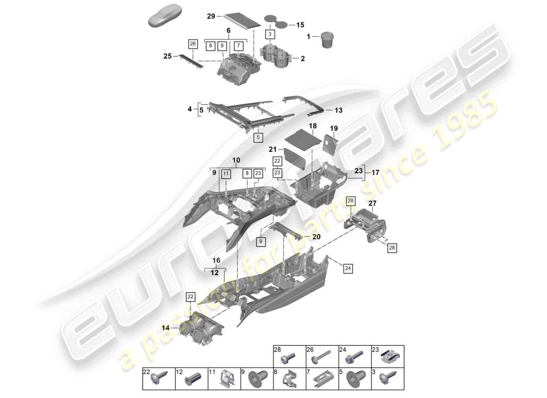 porsche 2025 (panamera 976) centre console front part diagram