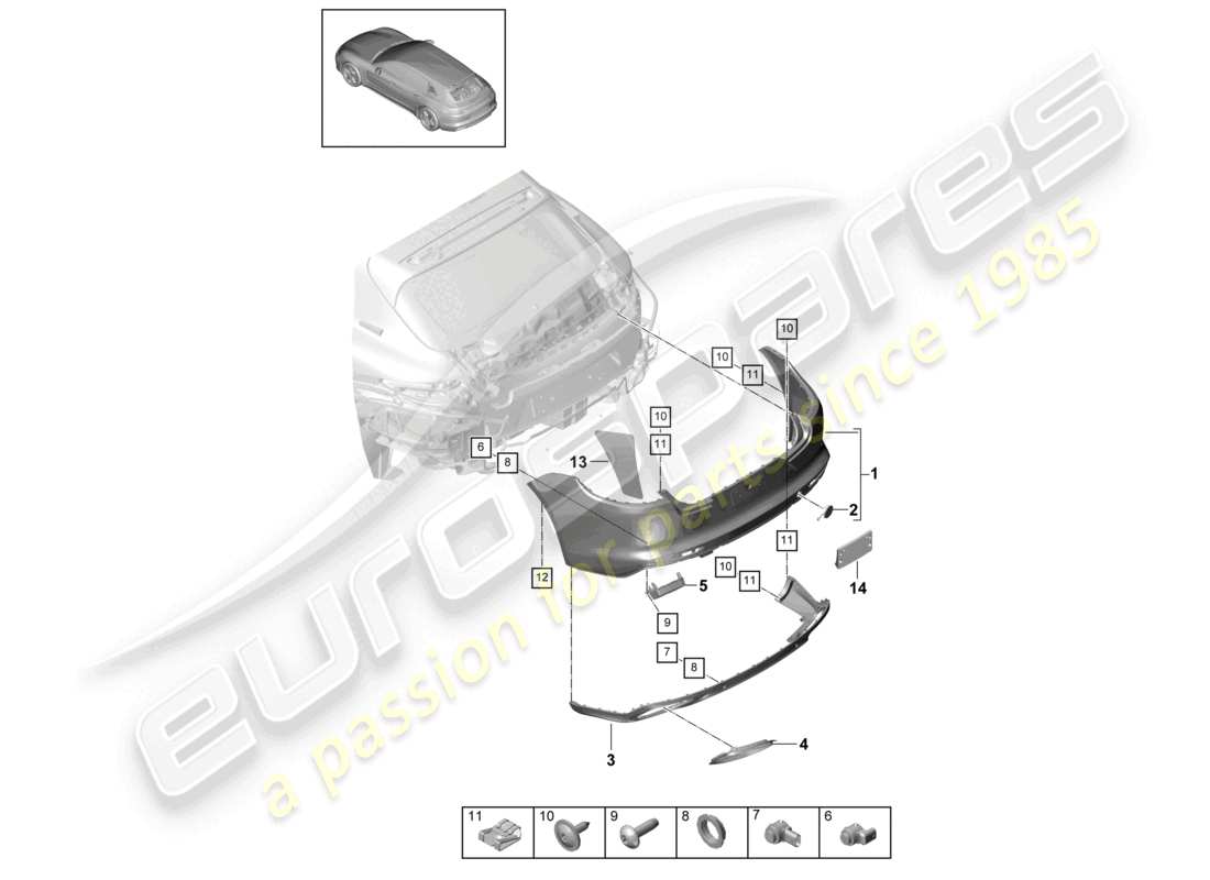 porsche 2021 (panamera 971-1) bumper rear parts diagram