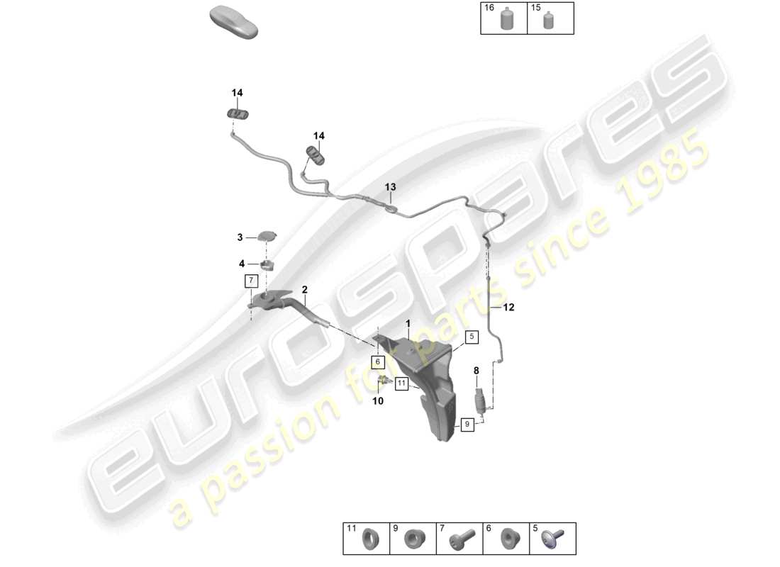 porsche 2026 (992-2 gt3) windscreen washer system part diagram