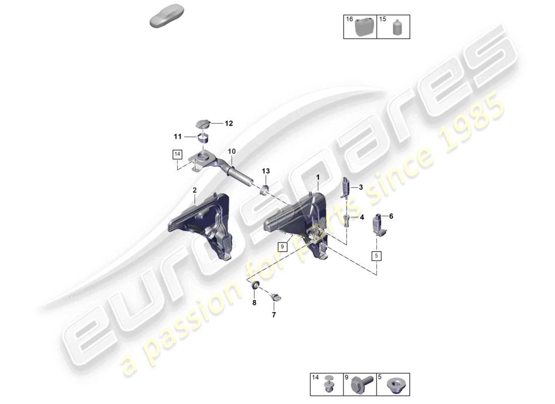porsche 2025 (cayenne e3 pa) windscreen washer system fluid reservoir window cleaning solution part diagram