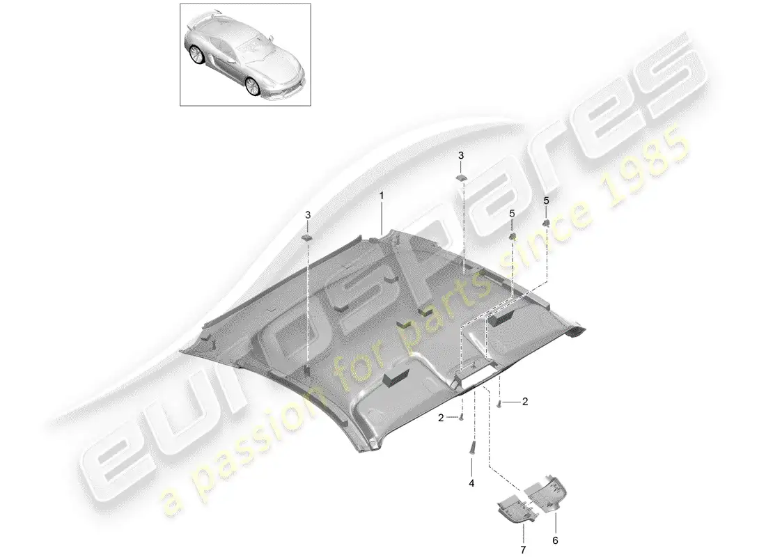 porsche 2016 (981 cayman gt4) roof trim panel part diagram
