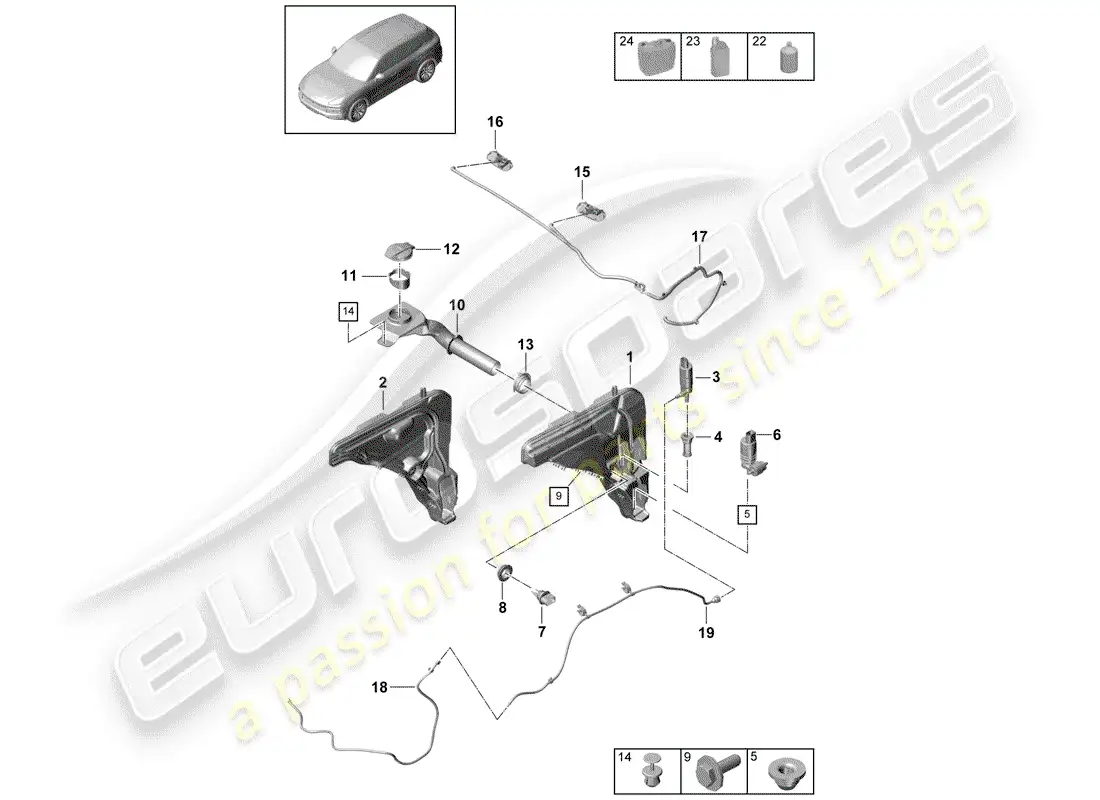 porsche 2018 (cayenne e3 9ya/9yb) windshield washer unit parts diagram