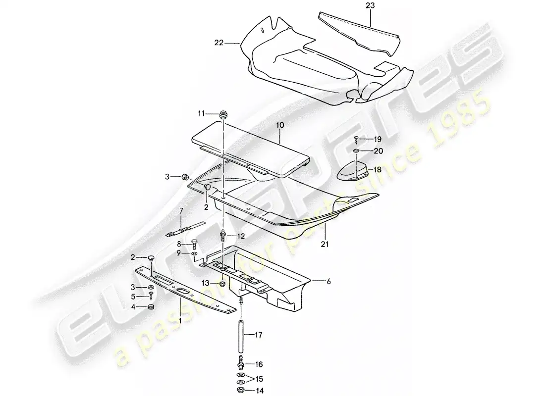 porsche 1988 (959) lining - front luggage compartment parts diagram