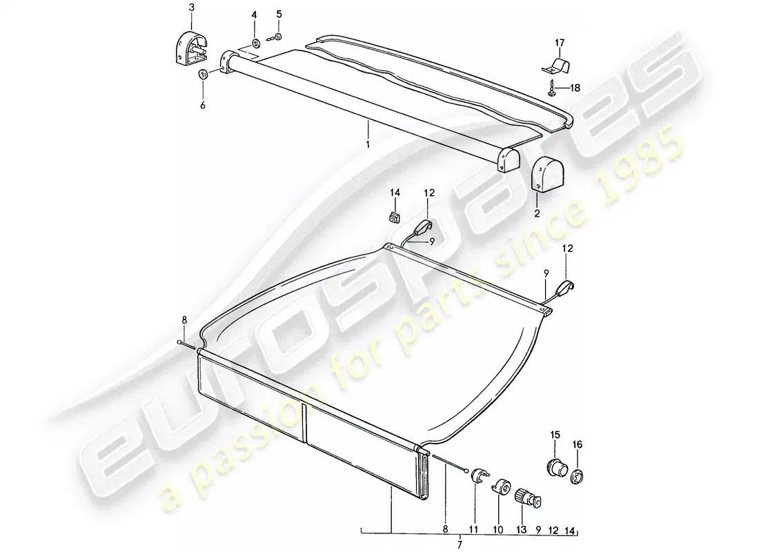 porsche 1991 (944) luggage compartment cover parts diagram
