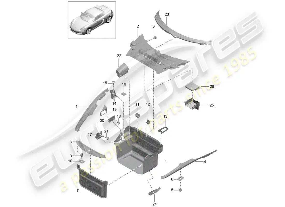 porsche 2016 (981 boxster) luggage compartment parts diagram