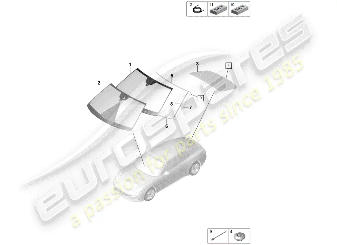 porsche 2017 (panamera 971-1) windshield glass part diagram