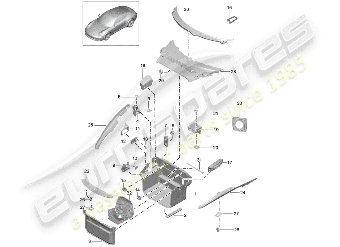 porsche 2016 (991-1) luggage compartment parts diagram