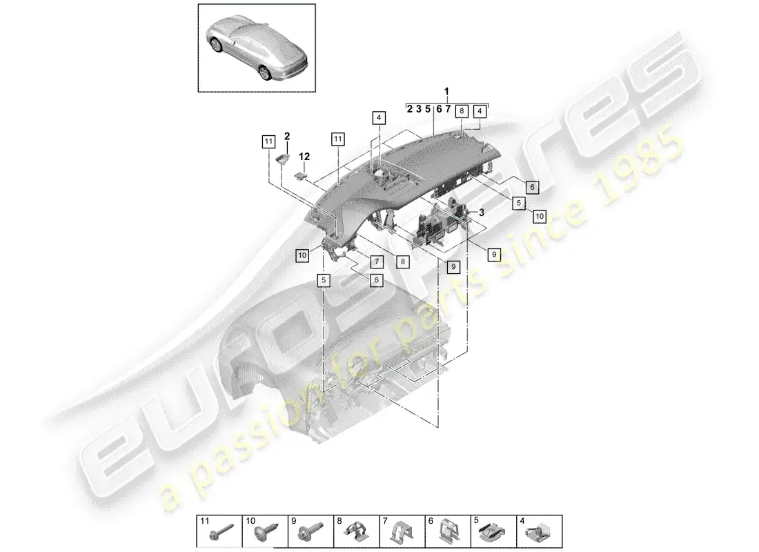 porsche 2017 (panamera 971-1) dashboard parts diagram