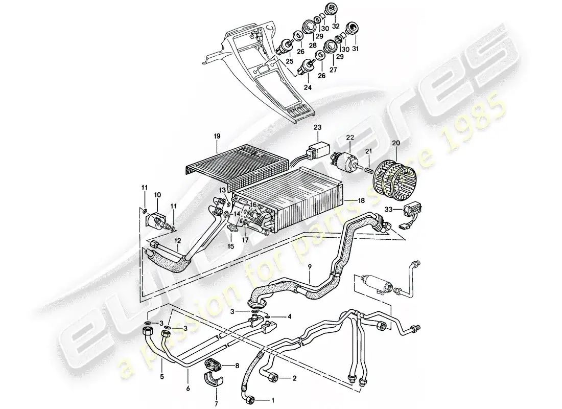 porsche 1986 (928) lines - auxiliary air conditioner - d - mj 1985>> parts diagram