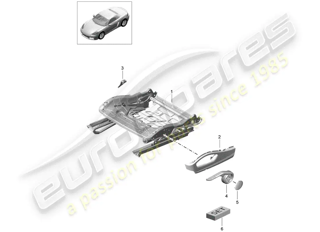 porsche 2020 (718 boxster) seat frame parts diagram