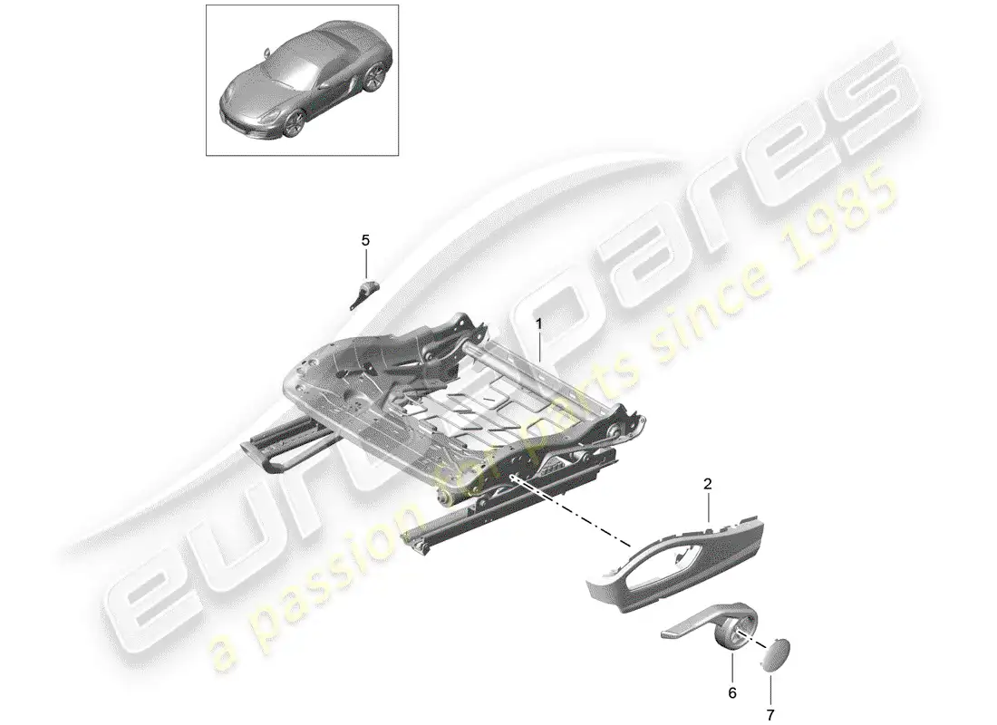 porsche 2012 (981 boxster) seat frame parts diagram
