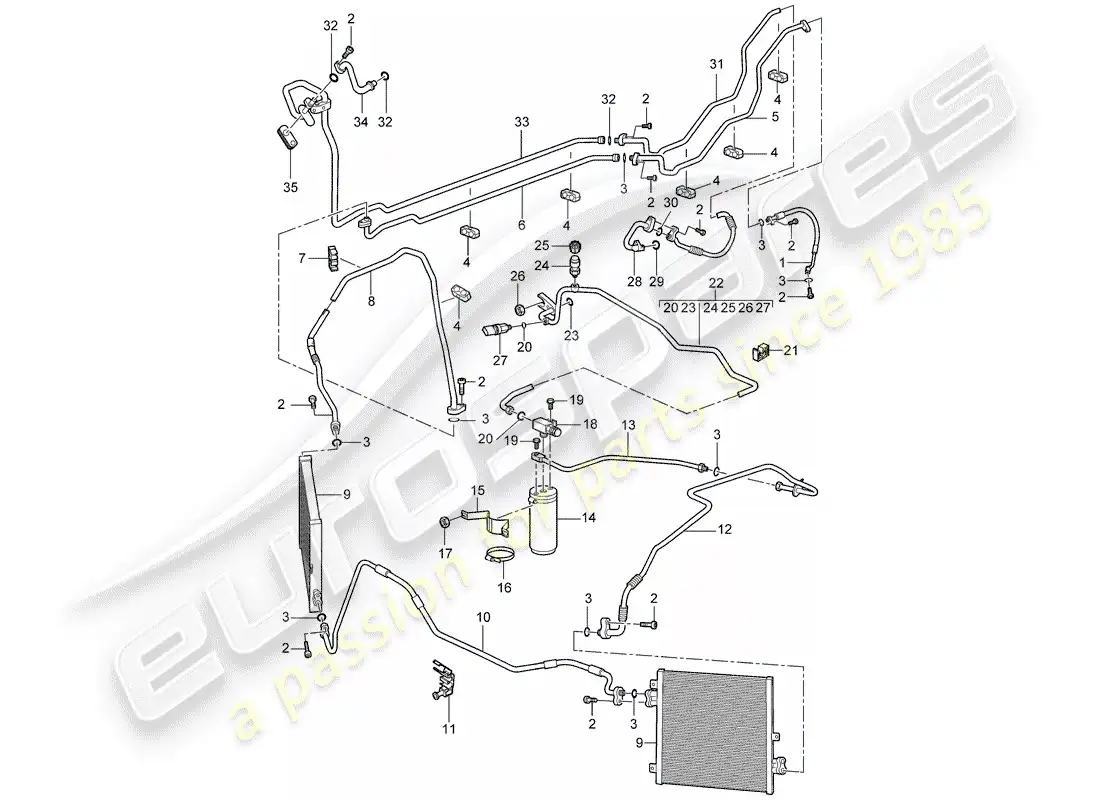 porsche 2008 (997-1 turbo / gt2) refrigerant circuit parts diagram