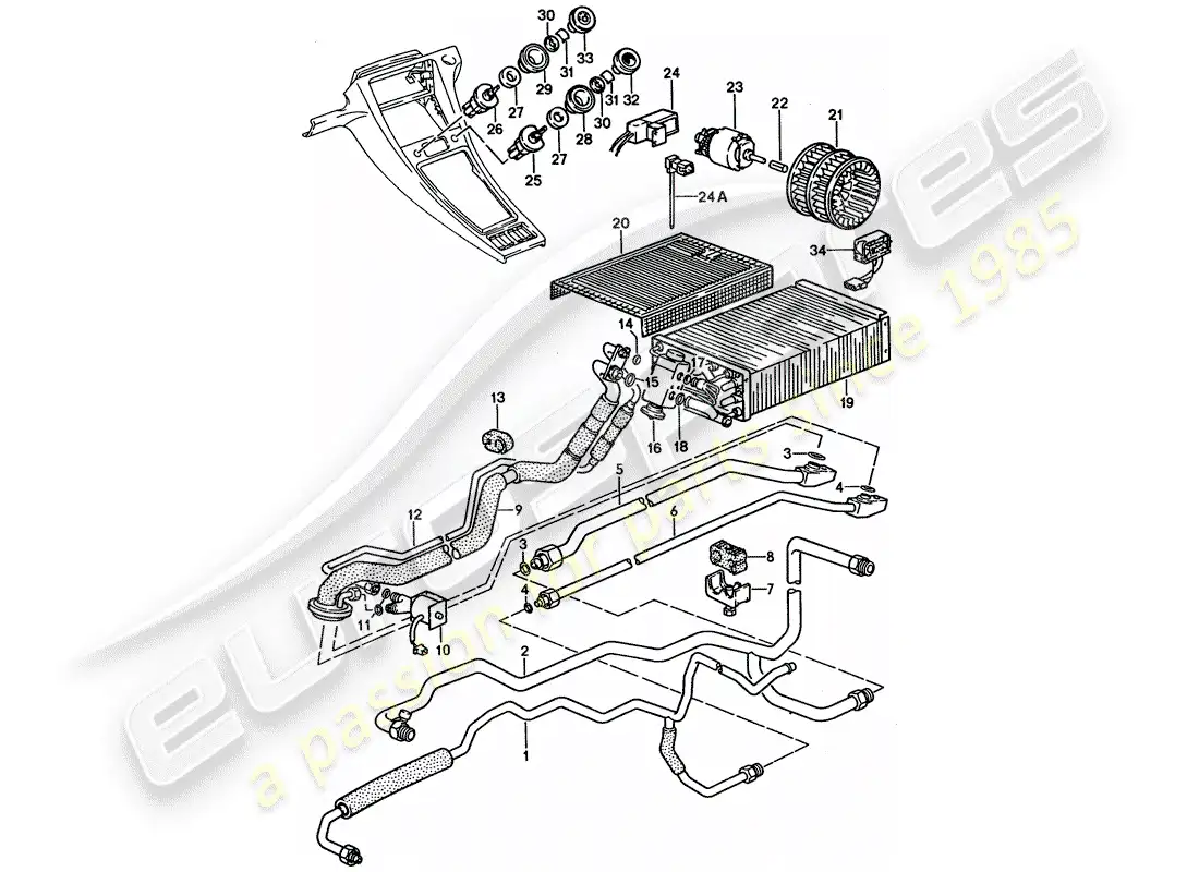 porsche 1992 (928) auxiliary air conditioner - lines parts diagram