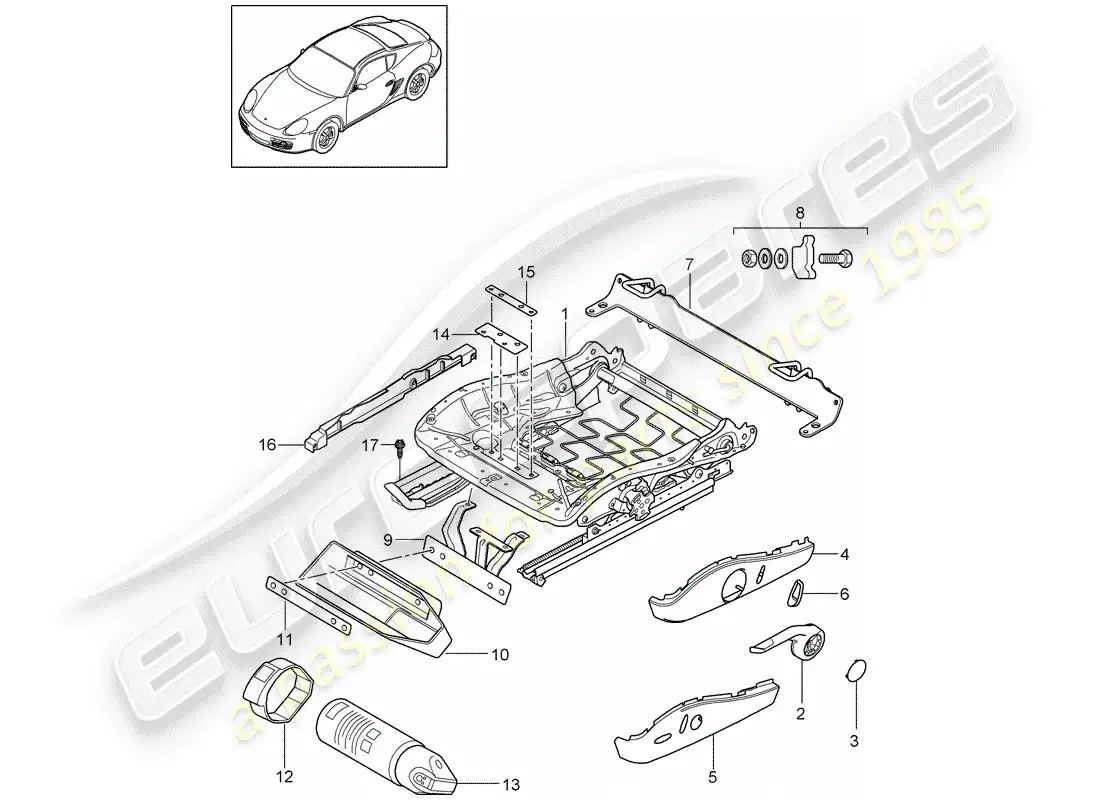 porsche 2009 (987 cayman) seat frame parts diagram