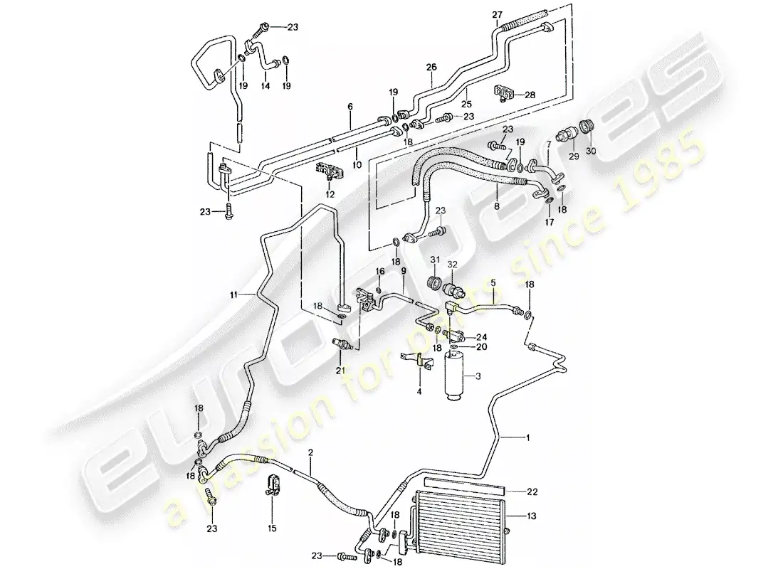 porsche 2005 (996 gt3) refrigerant circuit parts diagram