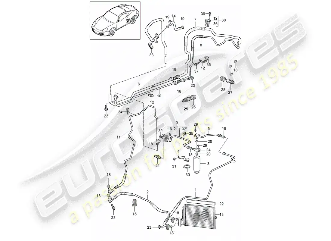 porsche 2011 (987 cayman) refrigerant circuit parts diagram