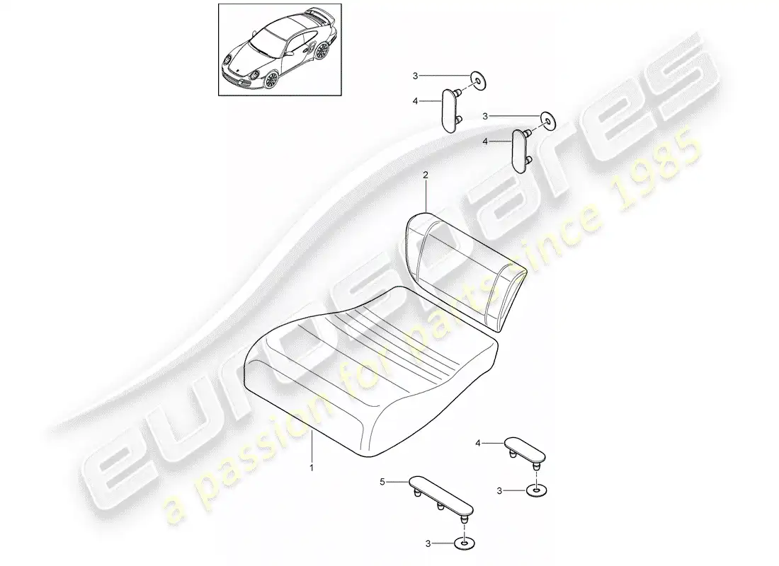porsche 2007 (997-1 turbo / gt2) back seat cushion parts diagram