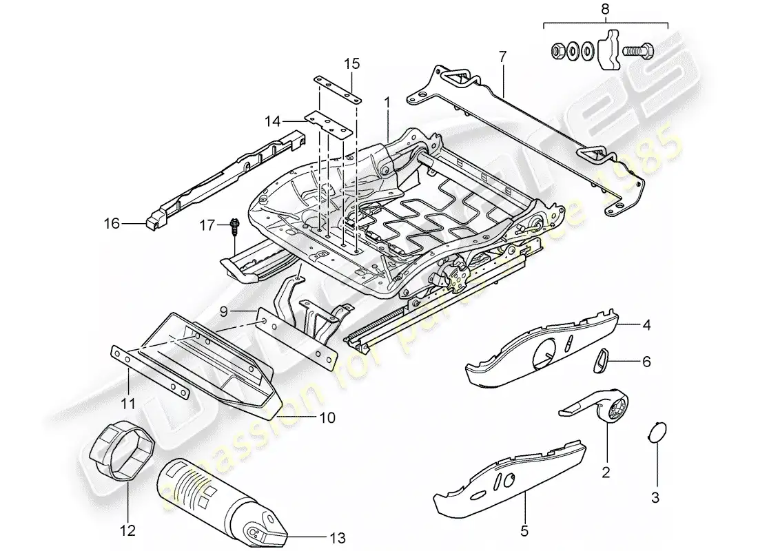 porsche 2008 (987 cayman) seat frame parts diagram