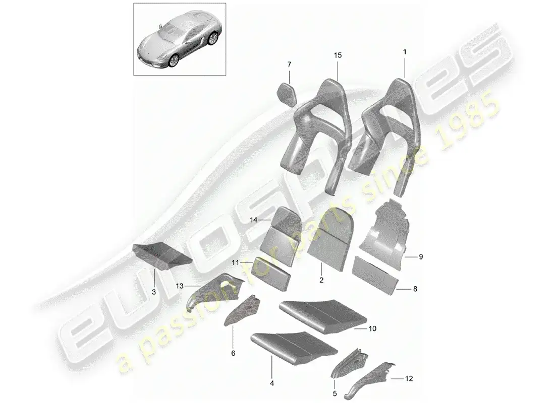 porsche 2016 (981 cayman) foam part parts diagram