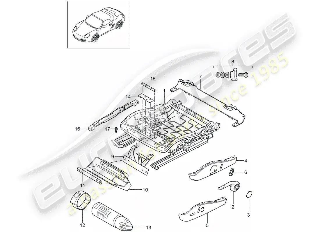 porsche 2010 (987 boxster) seat frame parts diagram