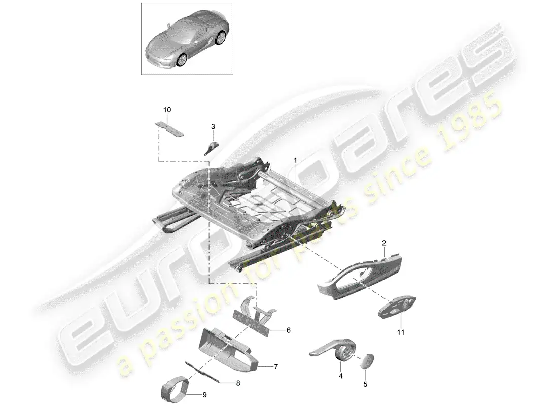 porsche 2016 (981 boxster spyder) seat frame parts diagram