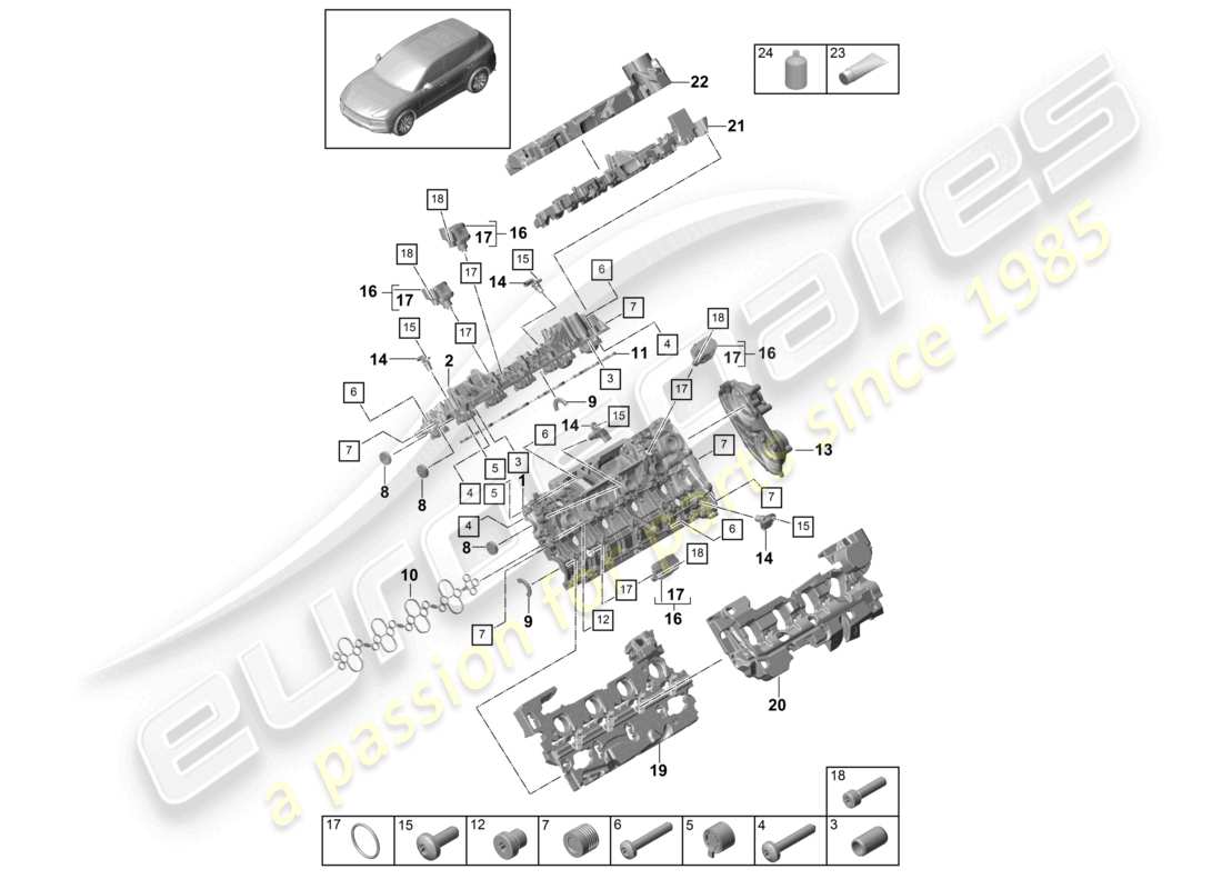 porsche 2022 (cayenne e3 9ya/9yb) cylinder head cover sound absorber accessories part diagram