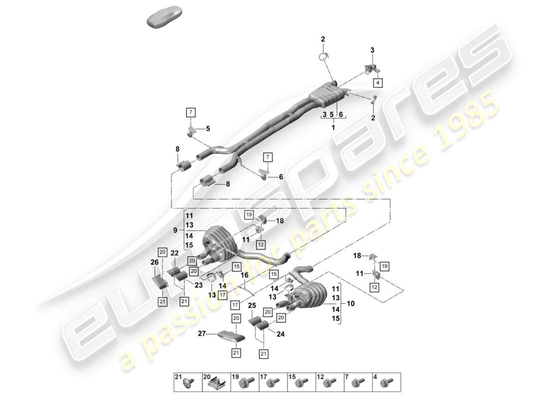 porsche 2022 (panamera 971-2) exhaust system front silencer rear silencer tailpipe part diagram