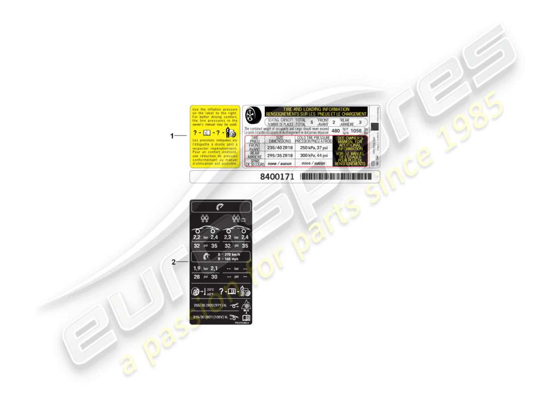 porsche 2026 (992-2 gt3) data plate for tyre pressure part diagram