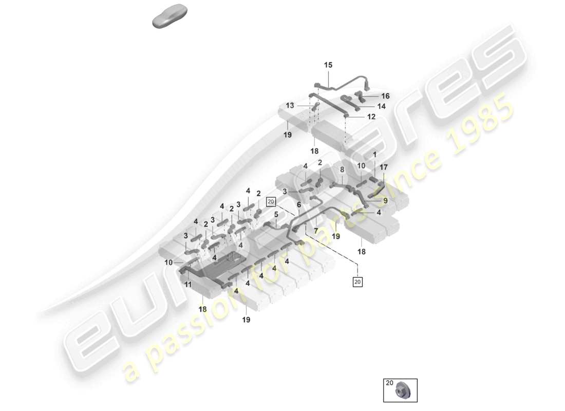 porsche 2021 (taycan 9j1-1) high-voltage battery module connector part diagram