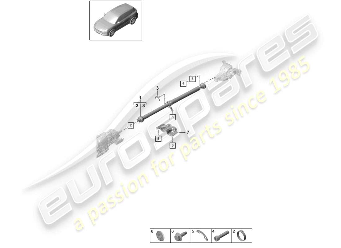 porsche 2024 (cayenne e3 9ya/9yb) cardan shaft part diagram
