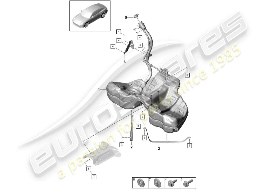 porsche 2021 (panamera 971-1) fuel tank with attachments part diagram