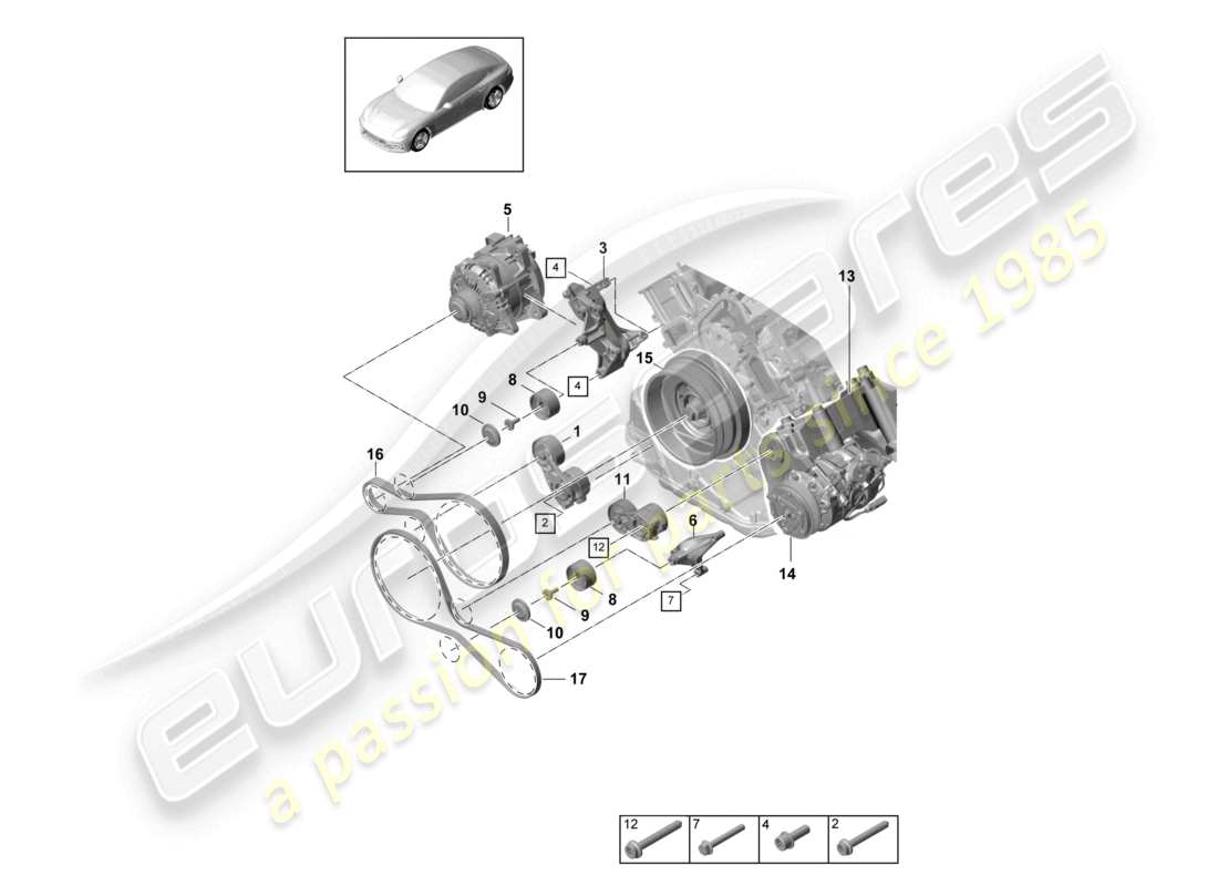 porsche 2021 (panamera 971-1) poly-v-belt belt tensioner damper part diagram
