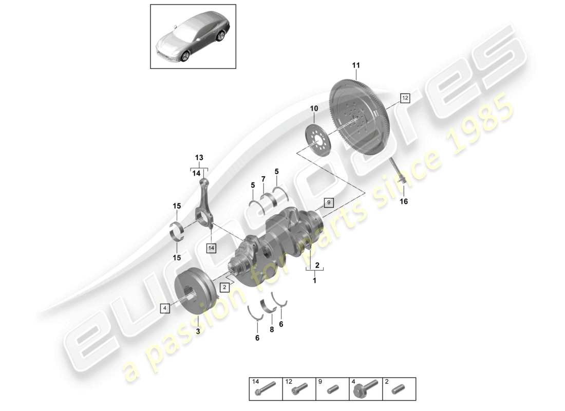 porsche 2021 (panamera 971-1) crankshaft conrod dual-mass flywheel part diagram