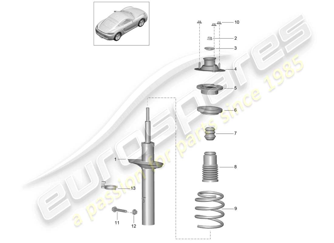 porsche 2025 (718 cayman) shock absorbers coil spring part diagram