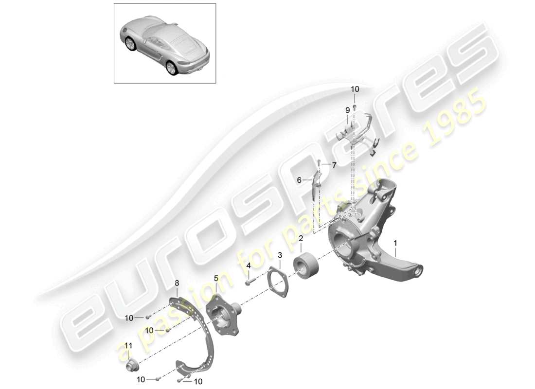 porsche 2025 (718 cayman) rear axle wheel carrier wheel hub part diagram