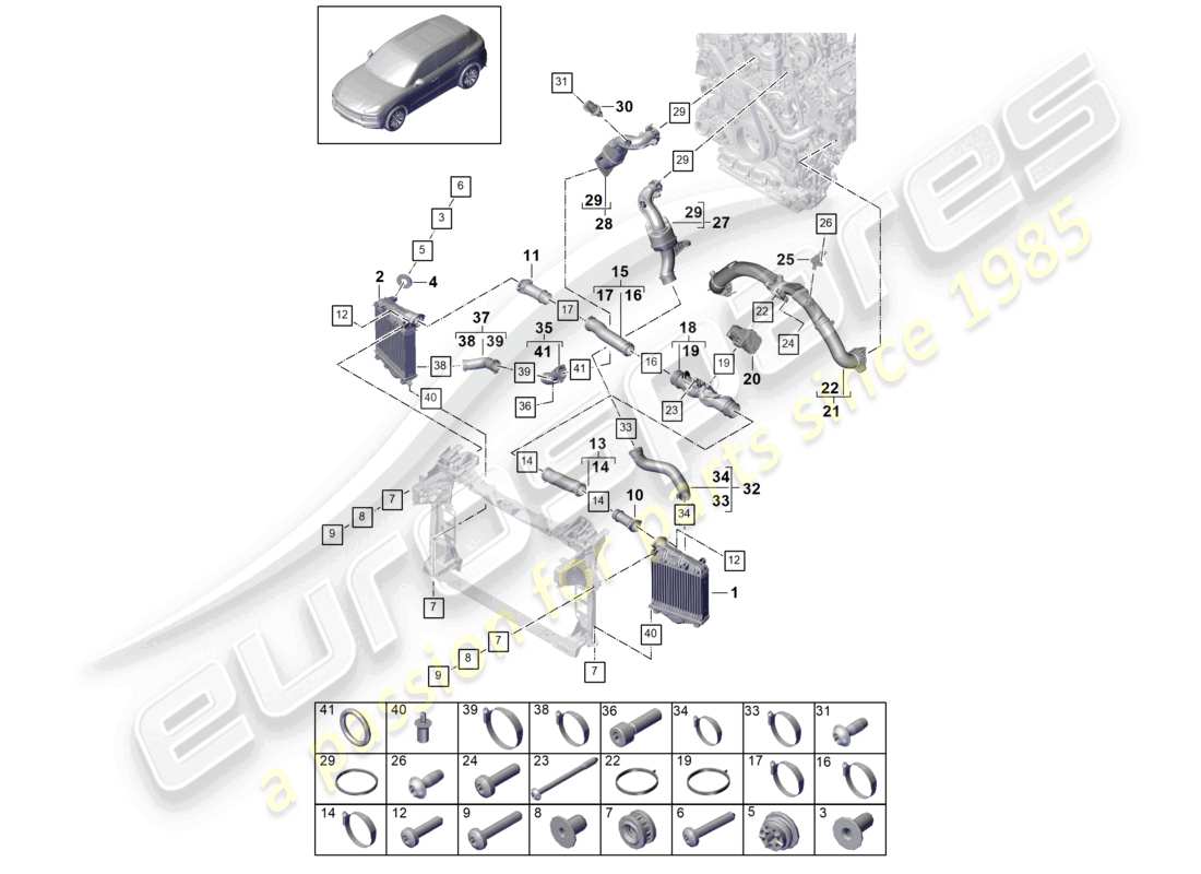 porsche 2022 (cayenne e3 9ya/9yb) charge air cooler pressure pipe throttle valve adapter part diagram