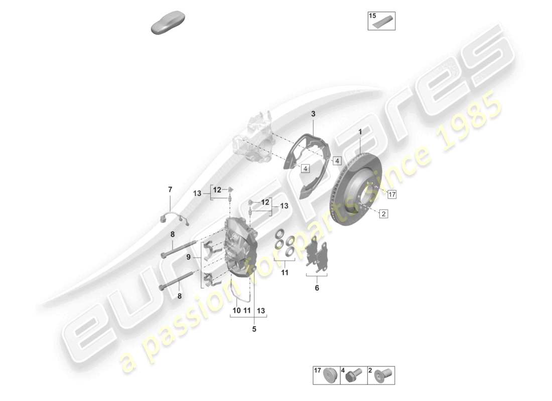 porsche 2021 (taycan 9j1-1) disc brake 19 rear axle white/black part diagram