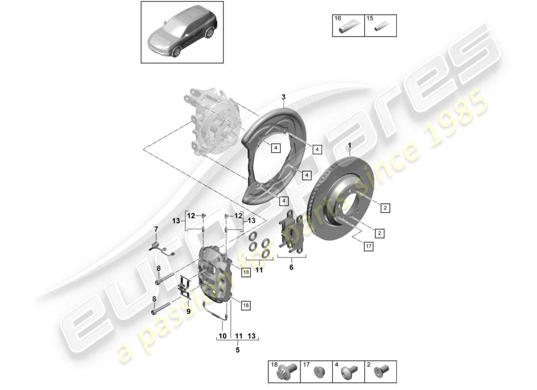porsche 2022 (cayenne e3 9ya/9yb) disc brake 20 rear axle part diagram