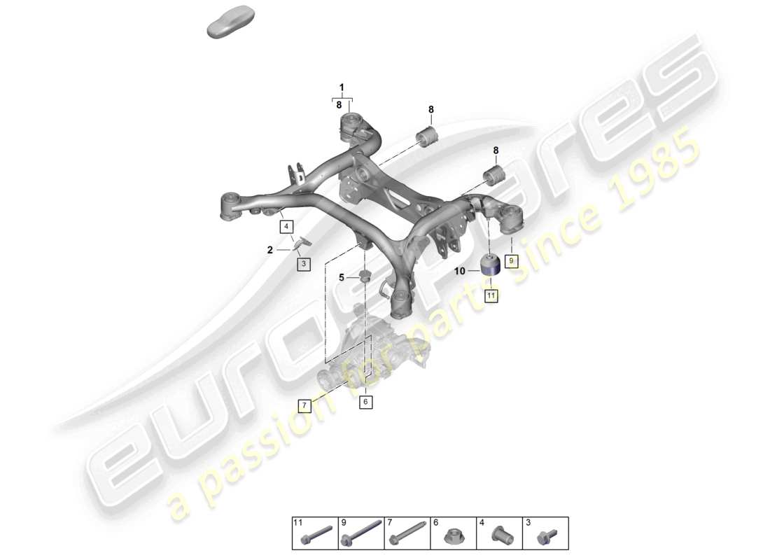 porsche 2026 (cayenne e3 pa) support frame suspension sub-frame part diagram