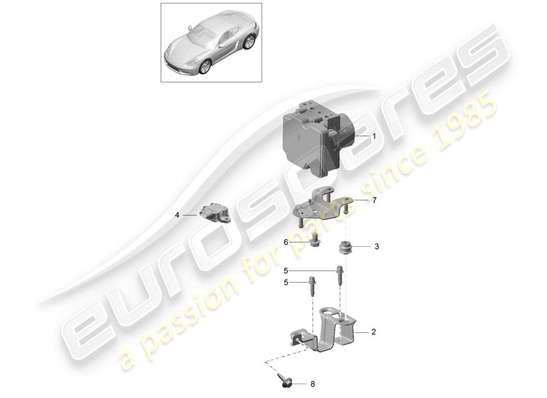 porsche 2025 (718 cayman) hydraulic unit anti-locking brake syst. -abs- control and regulating unit part diagram