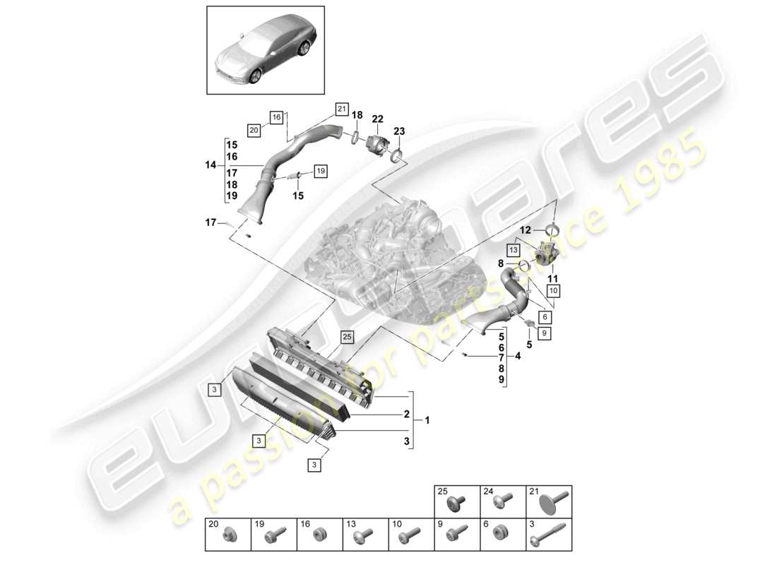 porsche 2021 (panamera 971-1) air filter housing intake hose part diagram