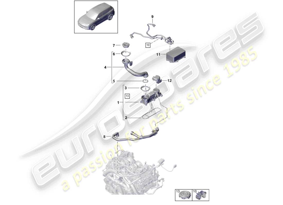 porsche 2023 (cayenne e3 9ya/9yb) ventilation for cylinder block oil separator part diagram