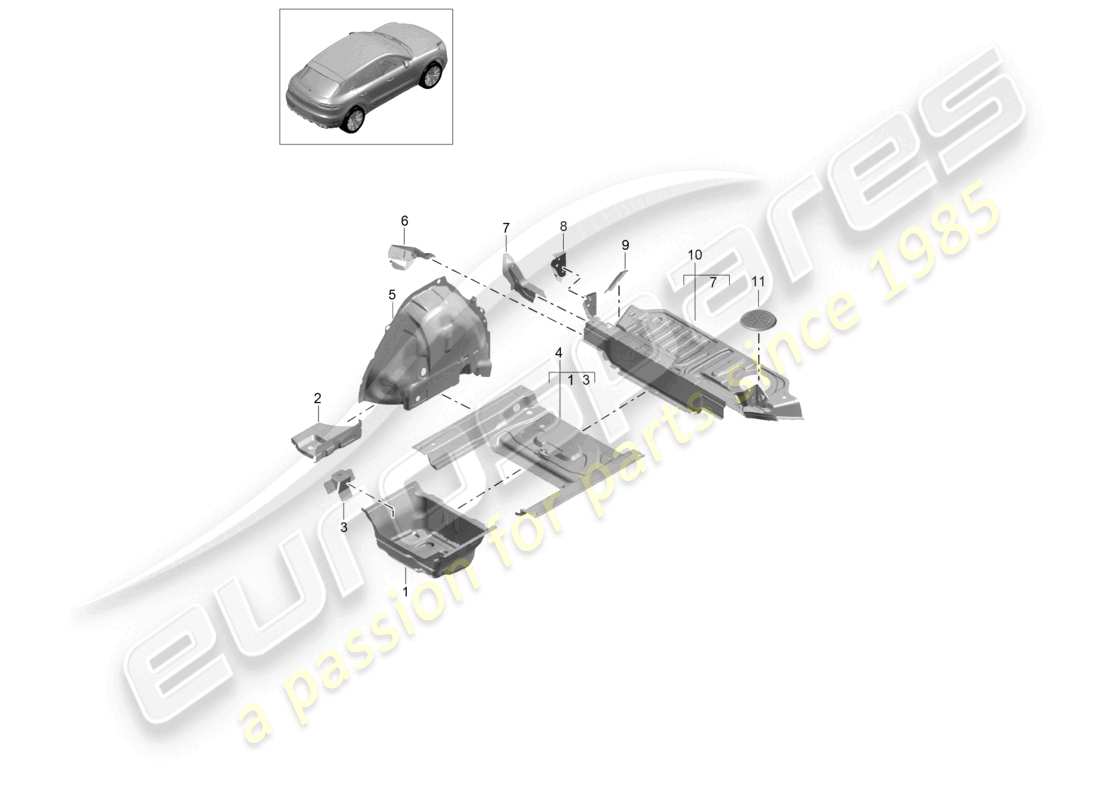 porsche 2021 (macan) bottom plate rear wheel housing parts diagram