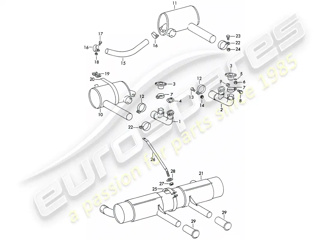 porsche 1955 (356/356a) exhaust system parts diagram
