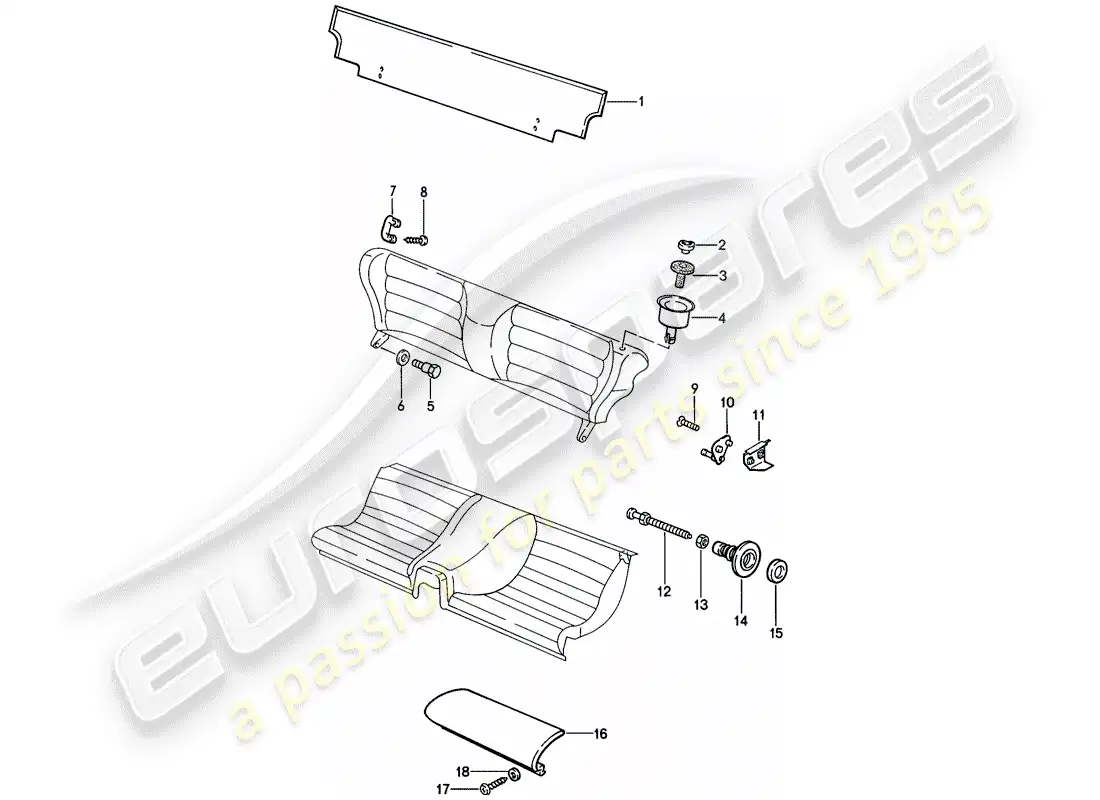 porsche 1986 (924s) emergency seat - single parts parts diagram