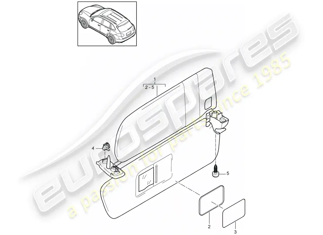 porsche 2016 (cayenne e2 92a) sun vizors parts diagram
